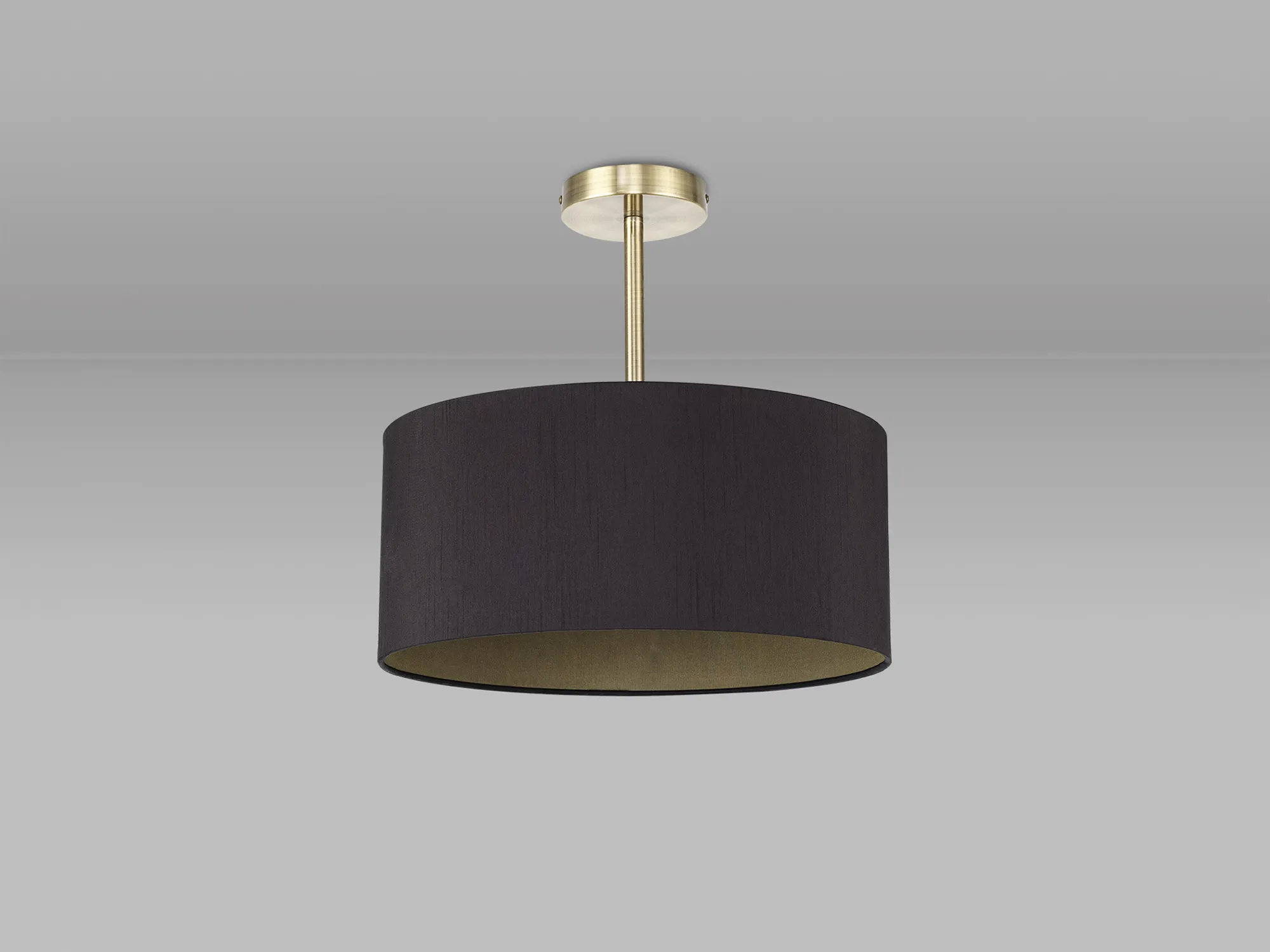 Baymont 40cm Semi Flush 1 Light Antique Brass, Midnight Black/Green Olive DK0171  Deco Baymont